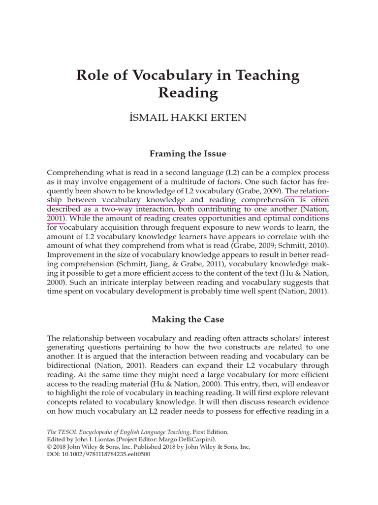 Vocabulary's Role in Reading Comprehension | PDF | Vocabulary | Reading ...