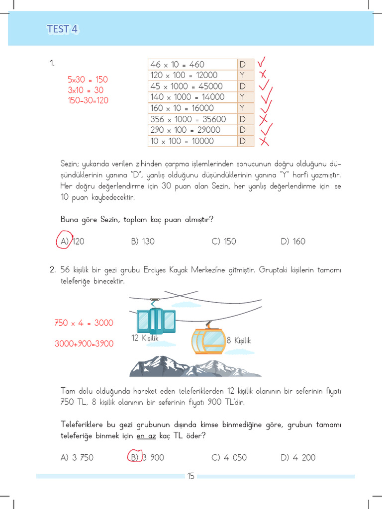 4 Sinif Dusunme Becerileri Test4 Ve Test5 CA 1734590727 | PDF