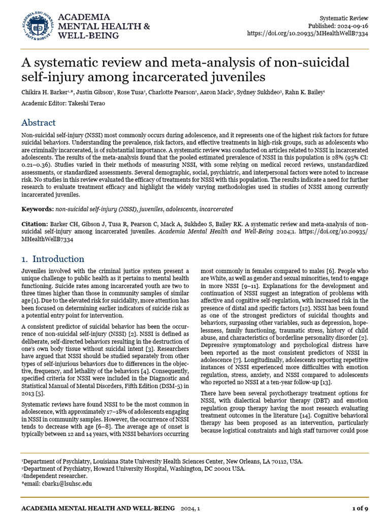 A Systematic Review and Meta-Analysis of Non-Suicidal Self-Injury Among ...