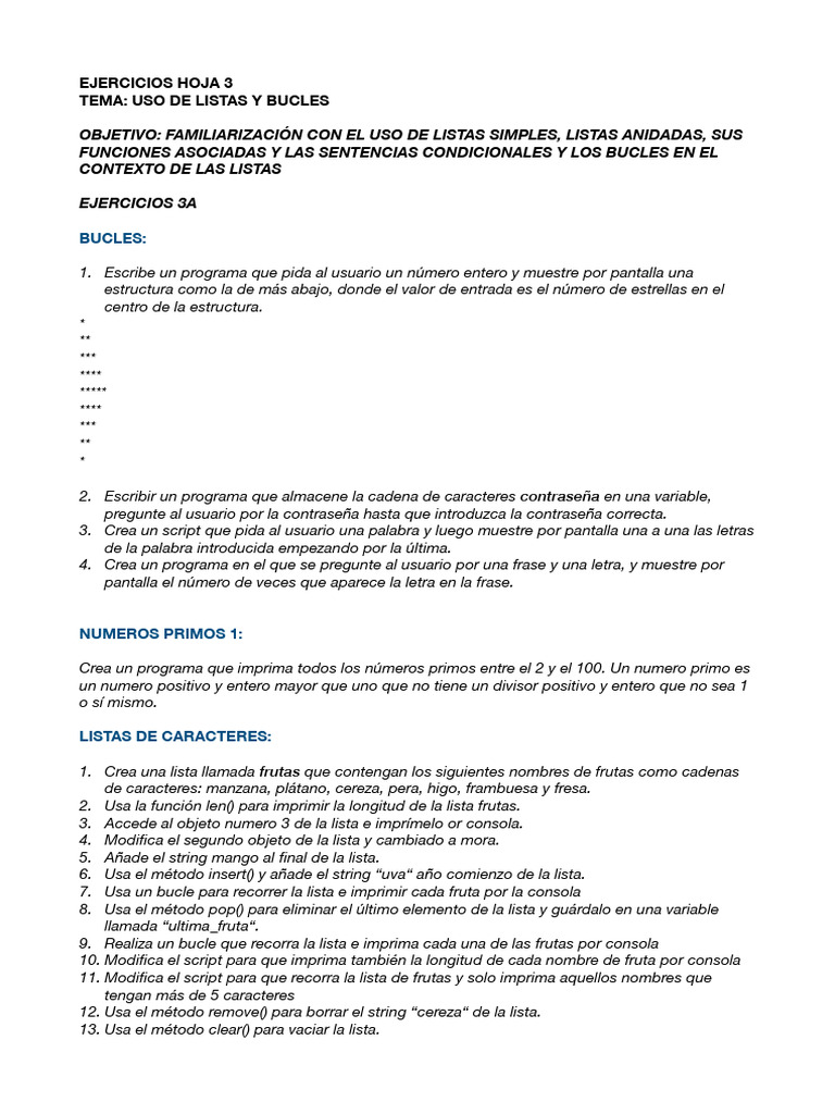 Python Hoja de Ejercicios 3a | PDF | Python (lenguaje de programación ...