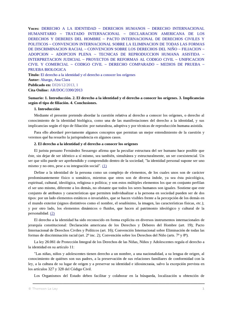 Derecho a la Identidad y Orígenes | PDF | Adopción | Convenio europeo ...