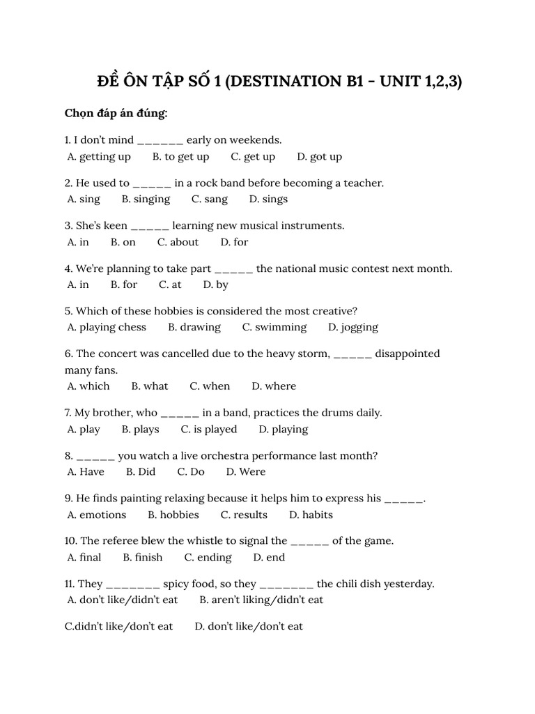 Destination B1 Review: Units 1-3 Test | PDF