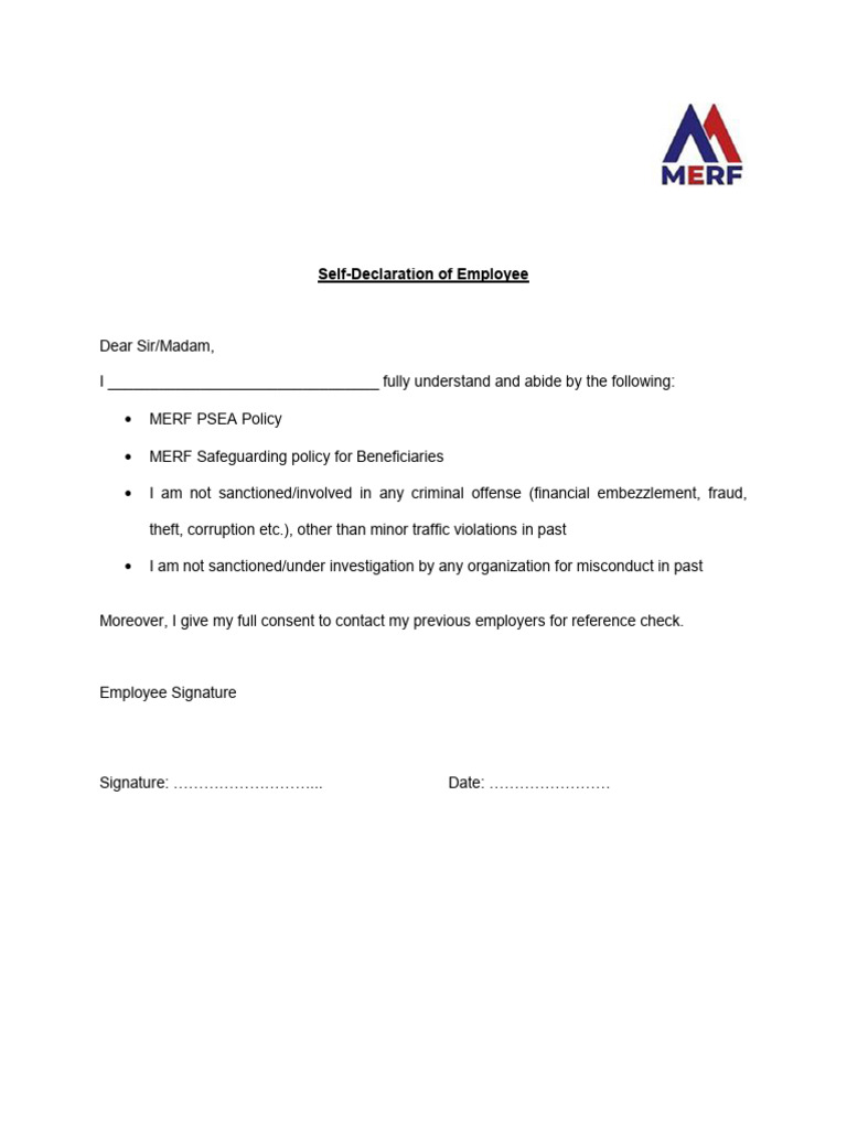 Employee Self-Declaration Form | PDF