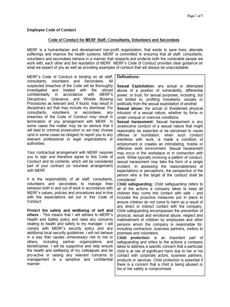 MERF Employee Code of Conduct Guide | PDF | Sexual Harassment | Justice