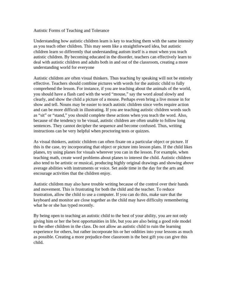 Autistic Forms of Teaching and Tolerance | PDF | Autism | Teachers