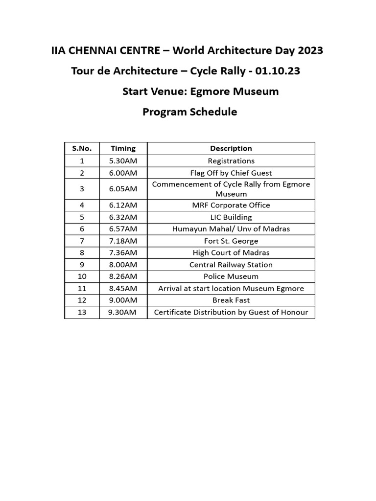 Cycling Rally - Program Schedule - Prefinal | PDF