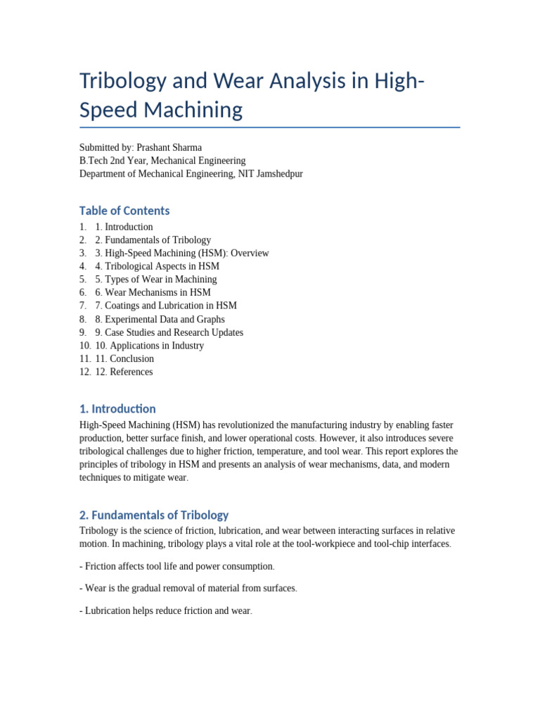Tribology HSM Report | PDF | Wear | Friction