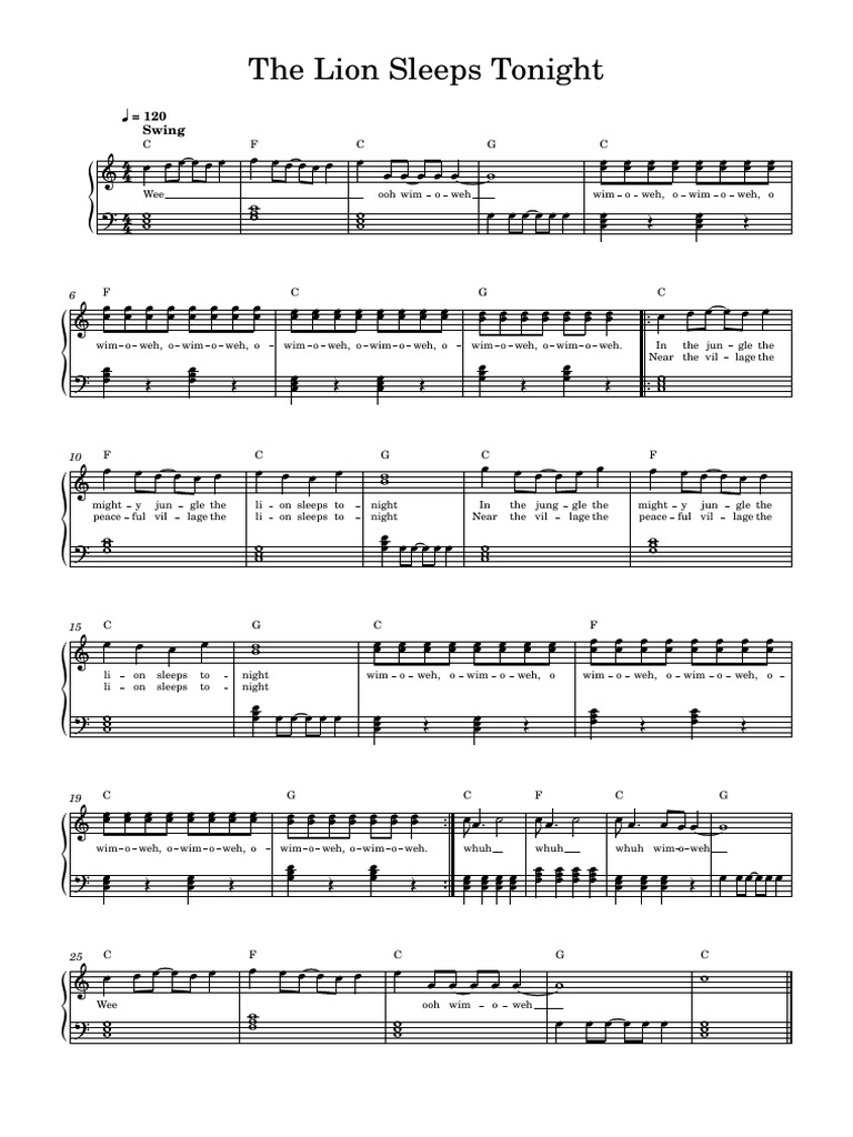 The Lion Sleeps Tonight Lyrics PDF | PDF