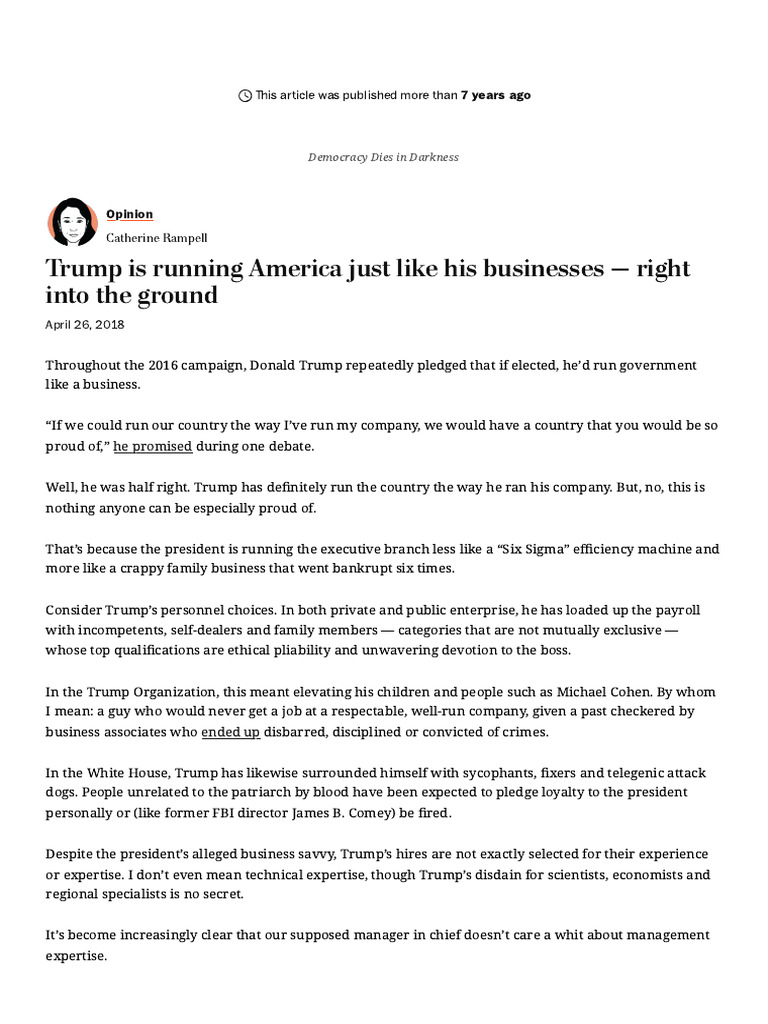 Opinion - Trump Is Running America Just Like His Businesses - Right ...