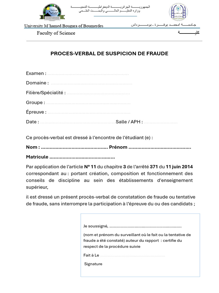 Modèle Proces-Verbal de Suspicion de Fraude | PDF