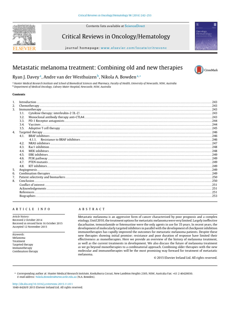 Metastatic Melanoma: Therapy Advances | PDF | Immunotherapy | Melanoma