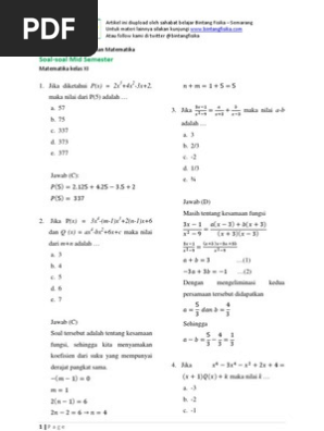 Latihan Sоаl Dаn Pеmbаhaѕan Mіd Sеmeѕter Mаtеmаtіka