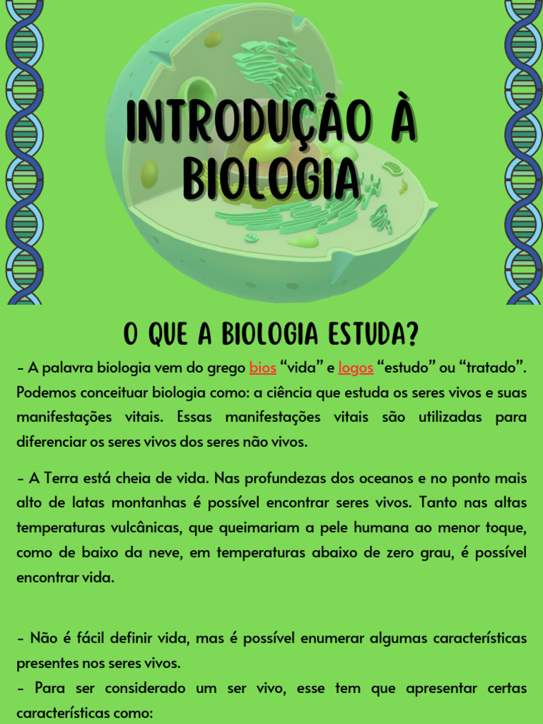 Introdução à Biologia e Suas Características | PDF | Célula (Biologia ...