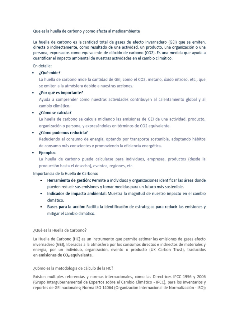 Huella de Carbono: Impacto y Reducción | PDF | Huella de carbono ...