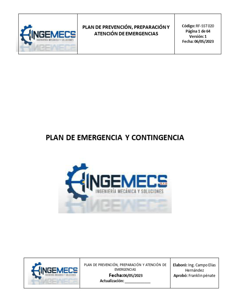 Plan de Emergencias y Contingencias 2023 | PDF | Sistema de rociadores ...