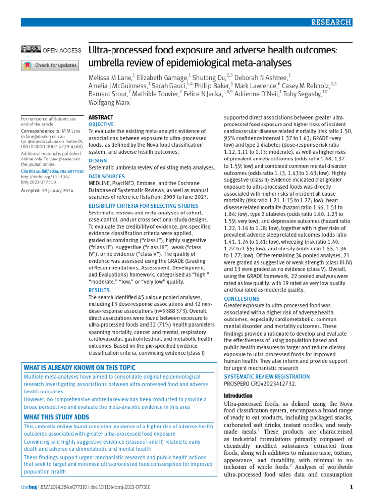 Ultra-Processed Foods and Health Risks | PDF | Systematic Review | Meta ...