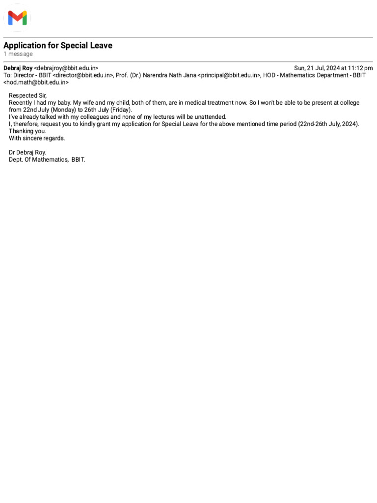 Special Leave Application for Dr. Roy | PDF