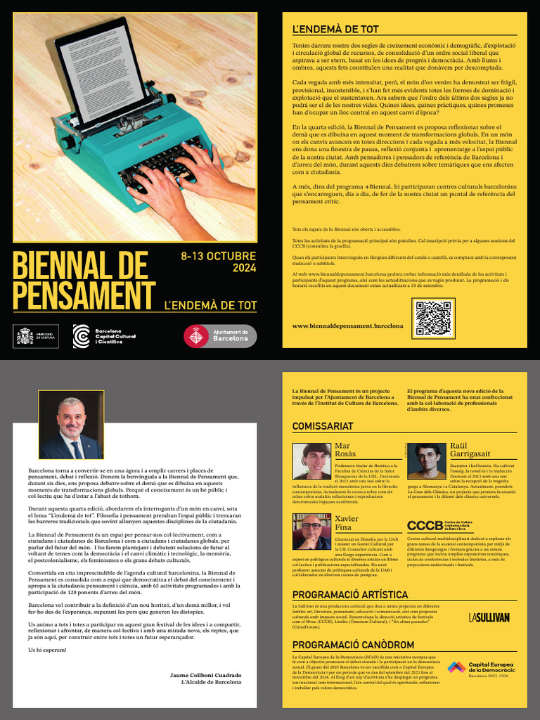 Bienal de Pensamiento 2024 - Ajuntament de Barcelona Programa | PDF