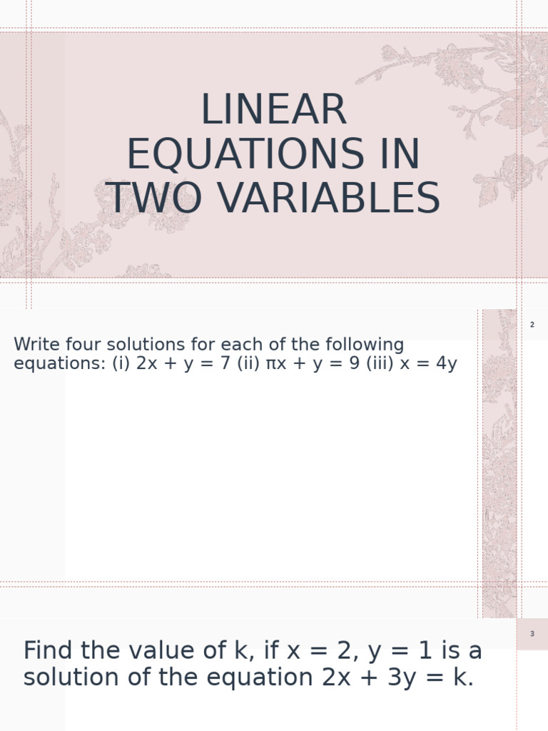 Linear Equations in Two Variables | PDF