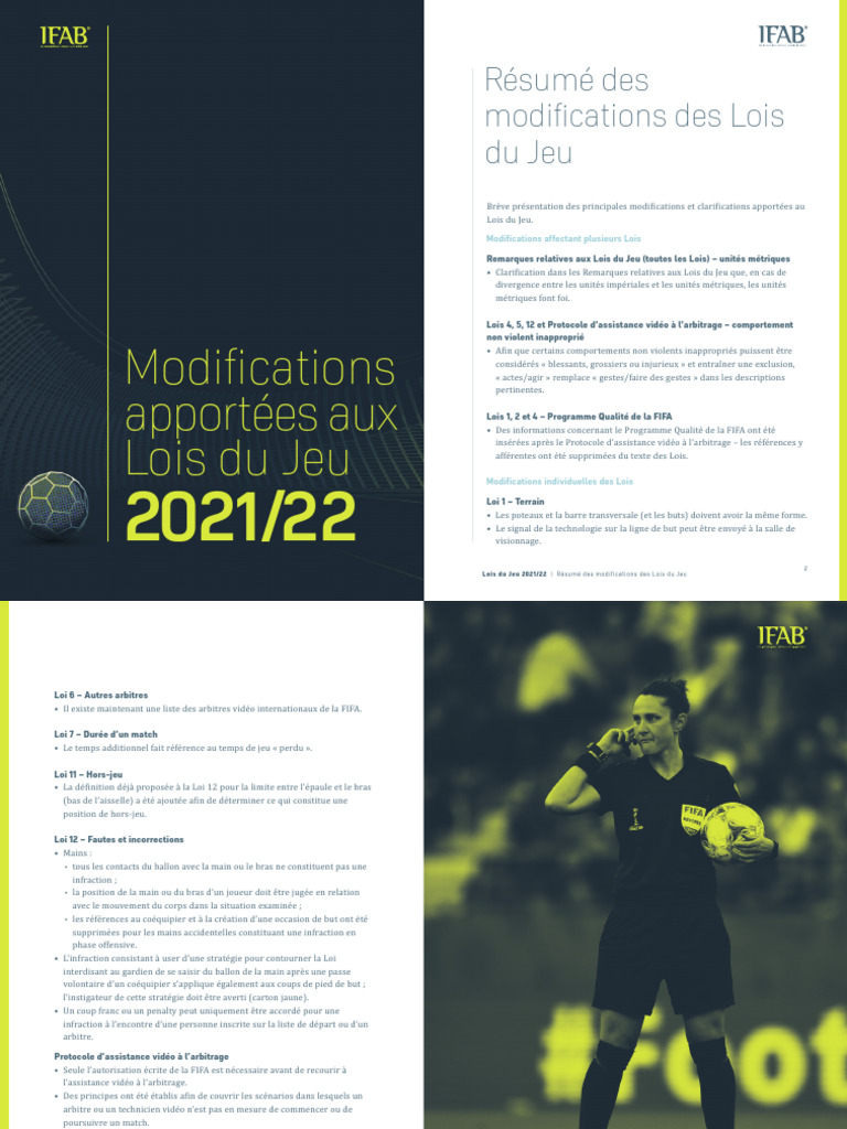 Modifications des Lois du Jeu 2021/22 | PDF | Football | Règles et ...