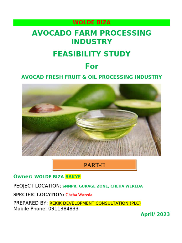 Avocado Oil Processing Feasibility Study | PDF | Refrigeration | Net ...