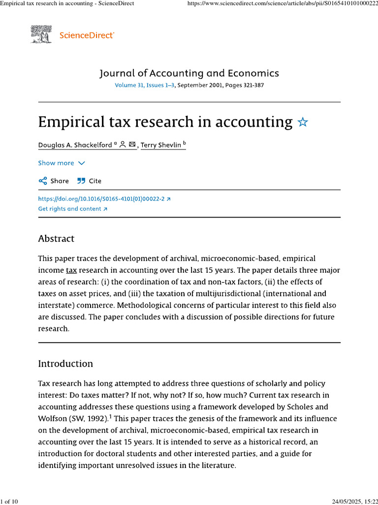 3 Empirical Tax Research in Accounting - ScienceDirect | PDF ...