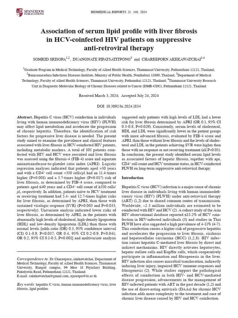 Liver Fibrosis in HCV-HIV Coinfection | PDF | Cholesterol ...