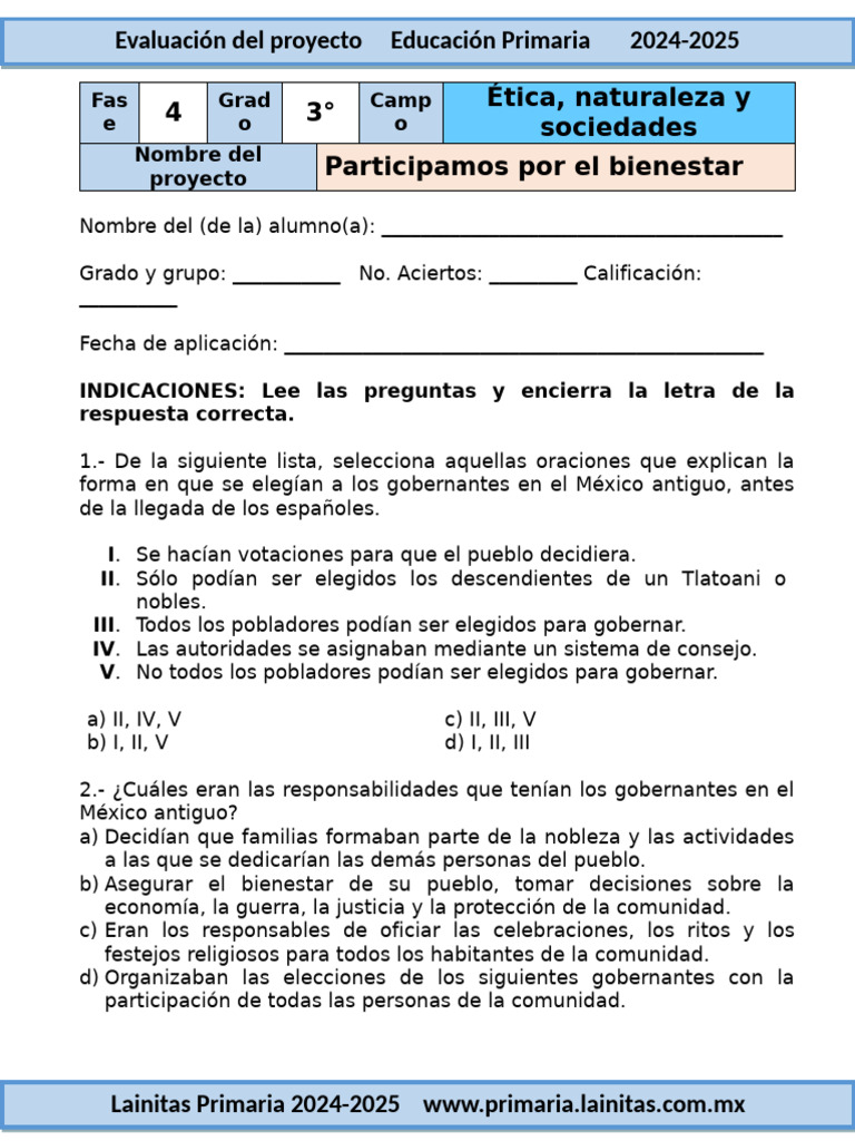 Evaluación del Proyecto de Tercer Grado | PDF | Alcalde | Gobierno