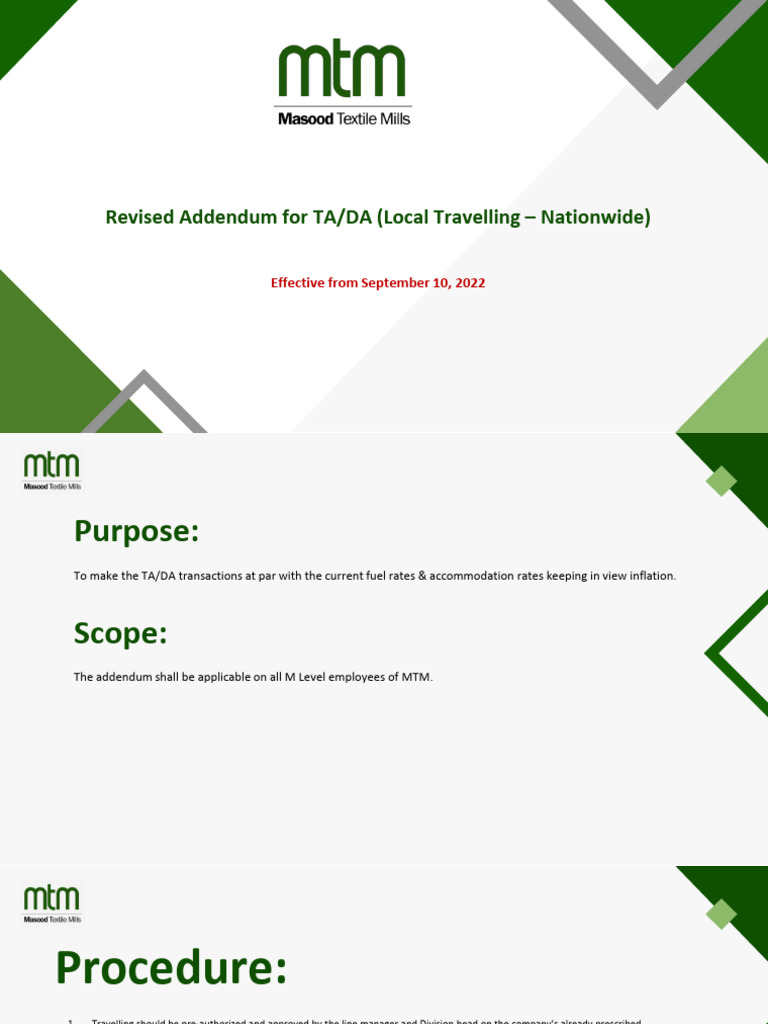 Revised TA/DA Rates for M Level Employees | PDF | Dinner | Meal