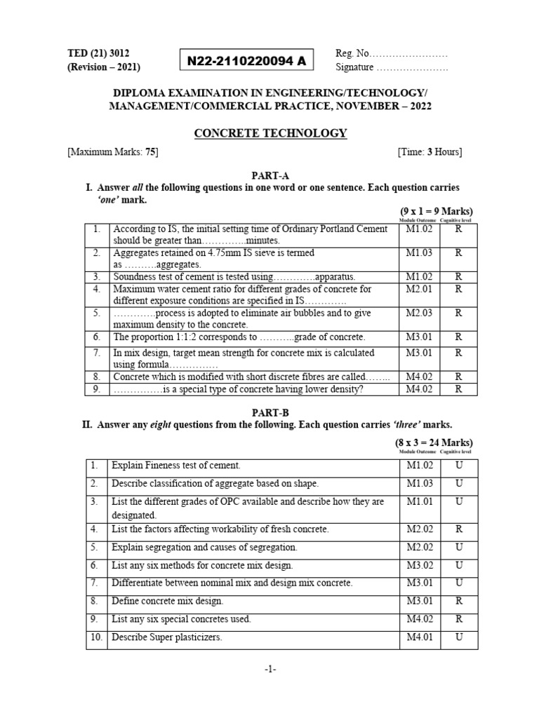 Concrete Technology Exam Guide | PDF | Concrete | Cement