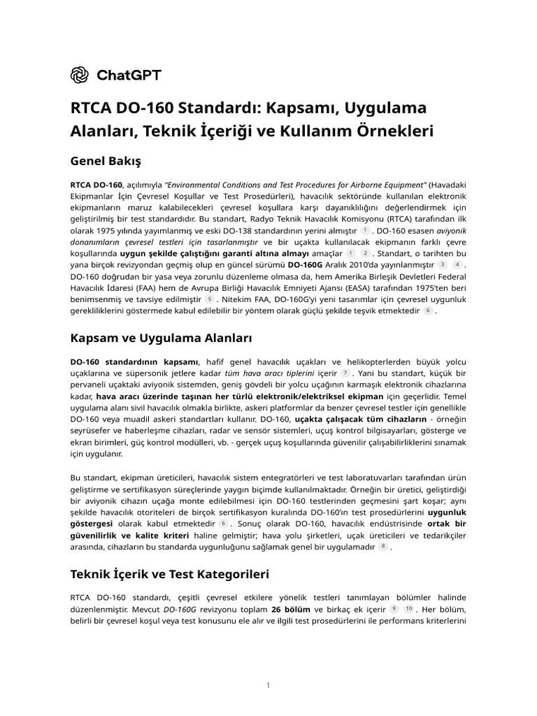 RTCA DO-160 - Kapsam Ve İçerik - Environmental Conditions and Test ...