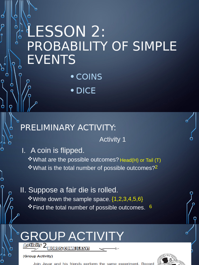 Simple Events Probability Lesson | PDF