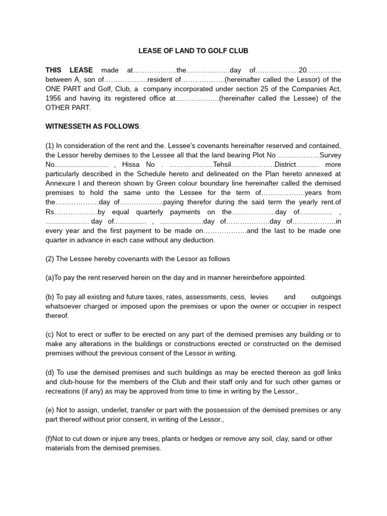 Golf Club Land Lease Agreement | PDF | Lease | Property Law