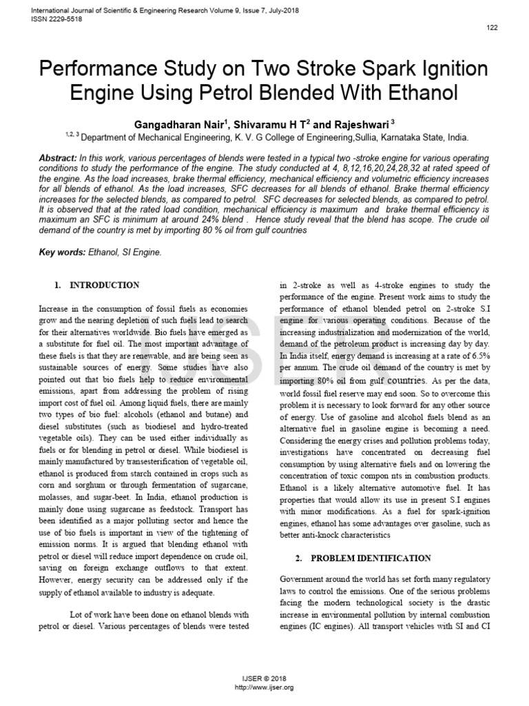 Performance Study On Two Stroke Spark Ignition Engine Using Petrol ...