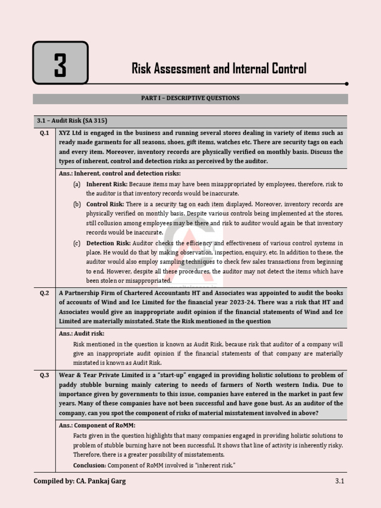 Chapter 3 - Risk Assessment and Internal Control - QB | PDF | Audit ...