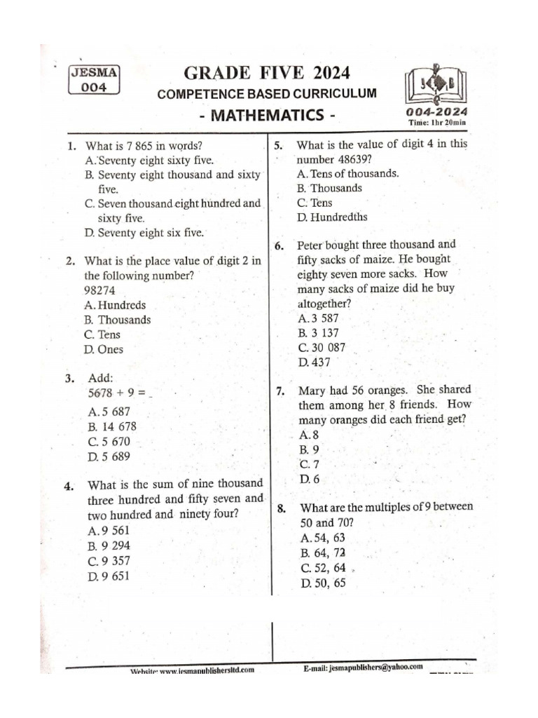 Grade 5 Jesma 004 Maths | PDF