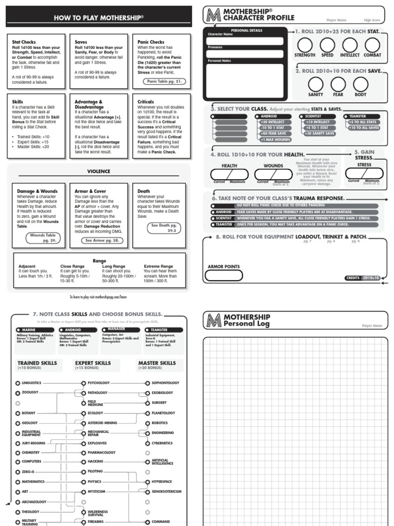 Mothership RPG Character Profile Guide | PDF