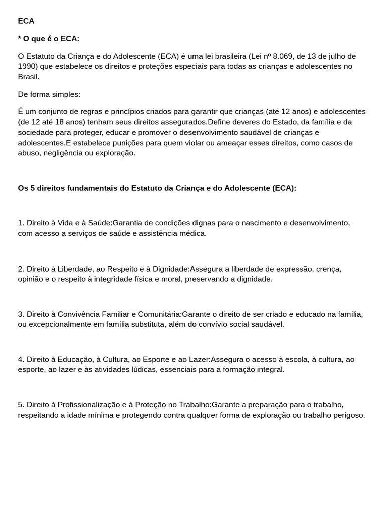 Direitos do ECA: Proteção Infantil e Adolescente | PDF