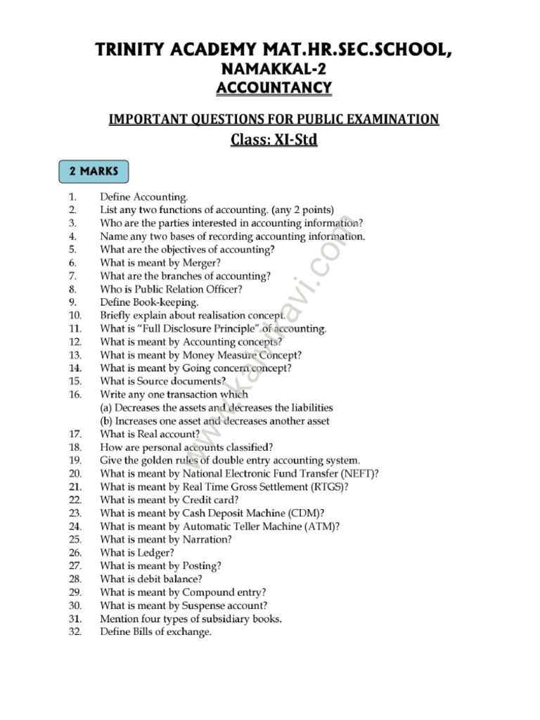 1 Accountancy Important Questions For Public Examiantion | PDF