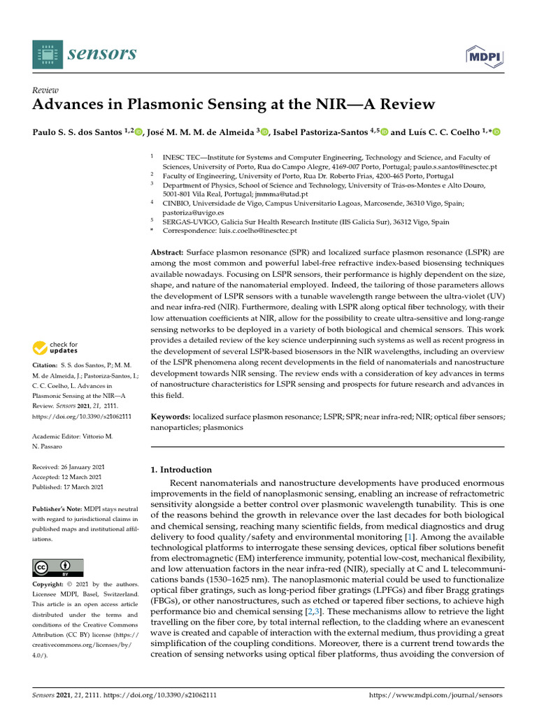 NIR Plasmonic Sensing Advances Review | PDF | Surface Plasmon Resonance ...