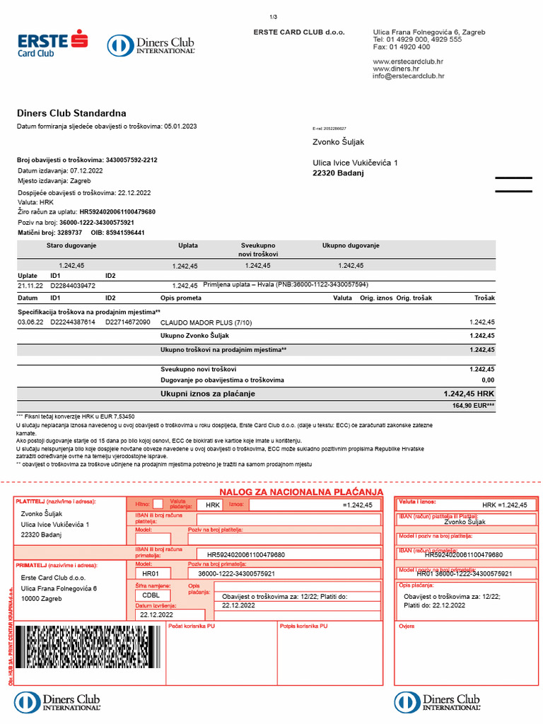 Diners Club Standardna: 22320 Badanj | PDF