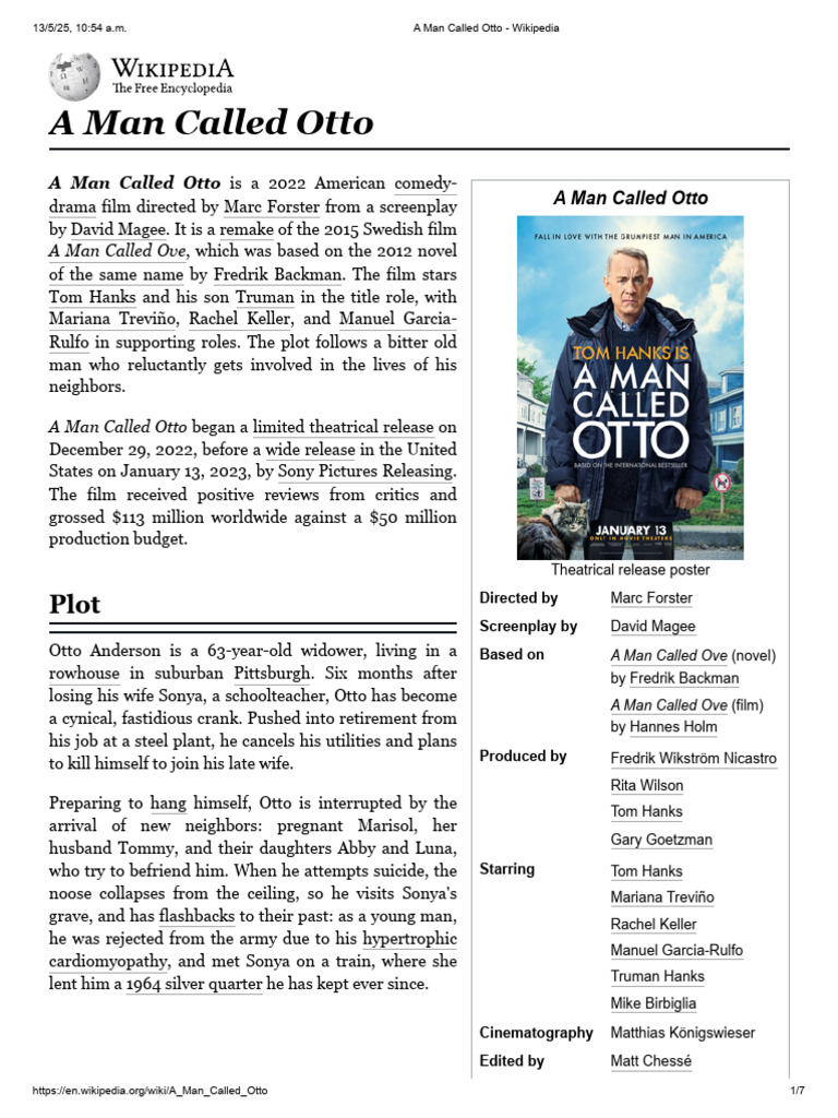 A Man Called Otto: Film Overview | PDF