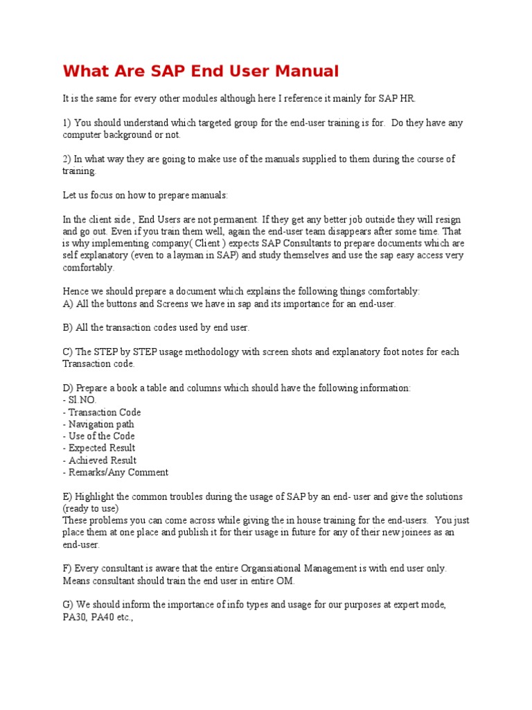 SAP End User Manual Preparation Guide | PDF | Information Technology ...