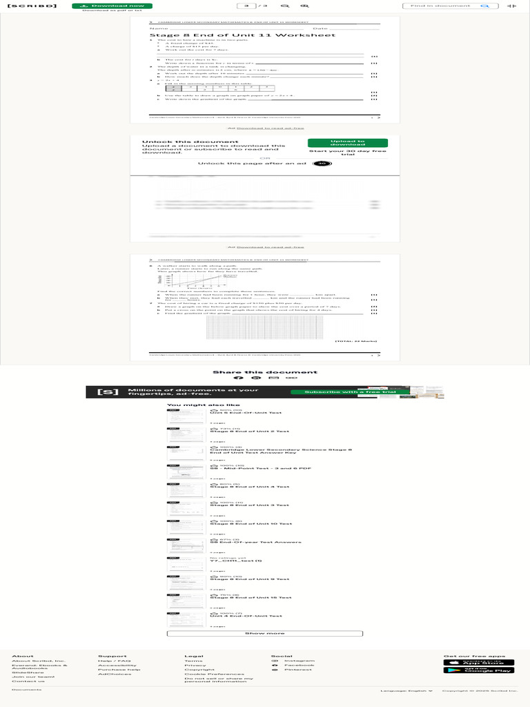 Stage 8 End of Unit 11 Worksheet PDF Mathematical Concepts Applied ...