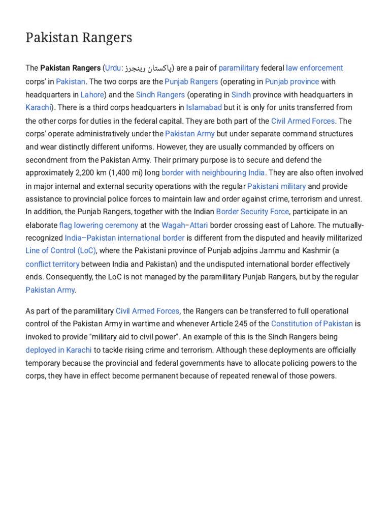 Pakistan Rangers - Wikipedia | PDF | Military | Pakistan