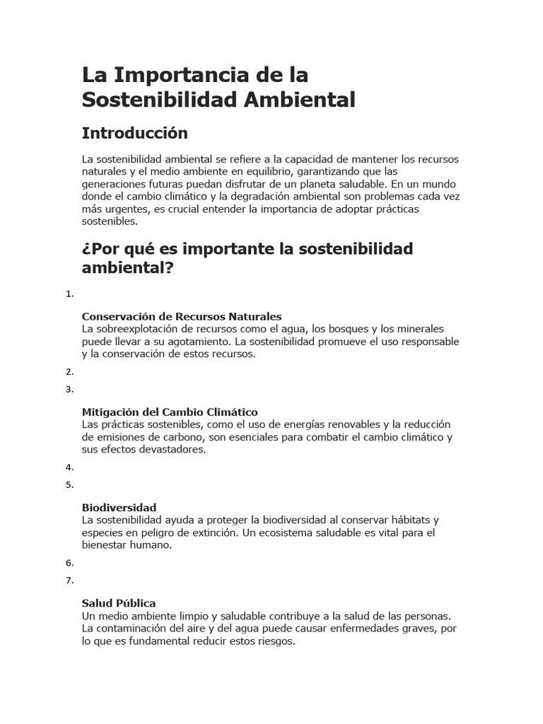 La Importancia de La Sostenibilidad Ambiental | PDF | Sustentabilidad ...