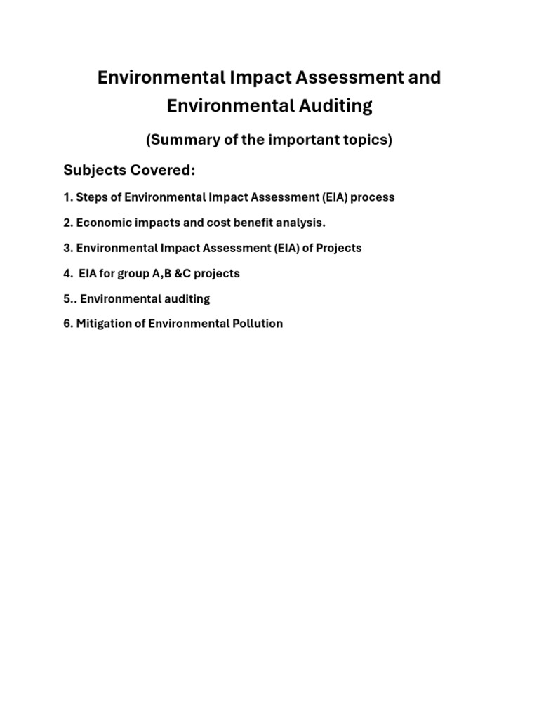 Summary of The Important Topics of EIA Course | PDF | Environmental ...