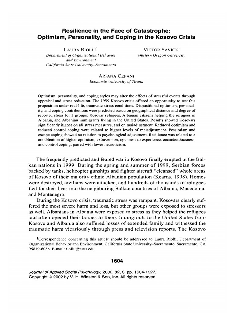 J Applied Social Pyschol - 2006 - Riolli - Resilience in The Face of ...