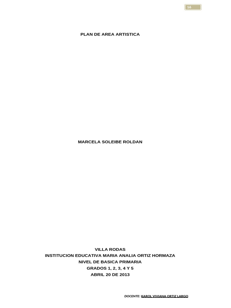 Plan de Area Artistica 2013 | PDF | Educación en artes visuales ...