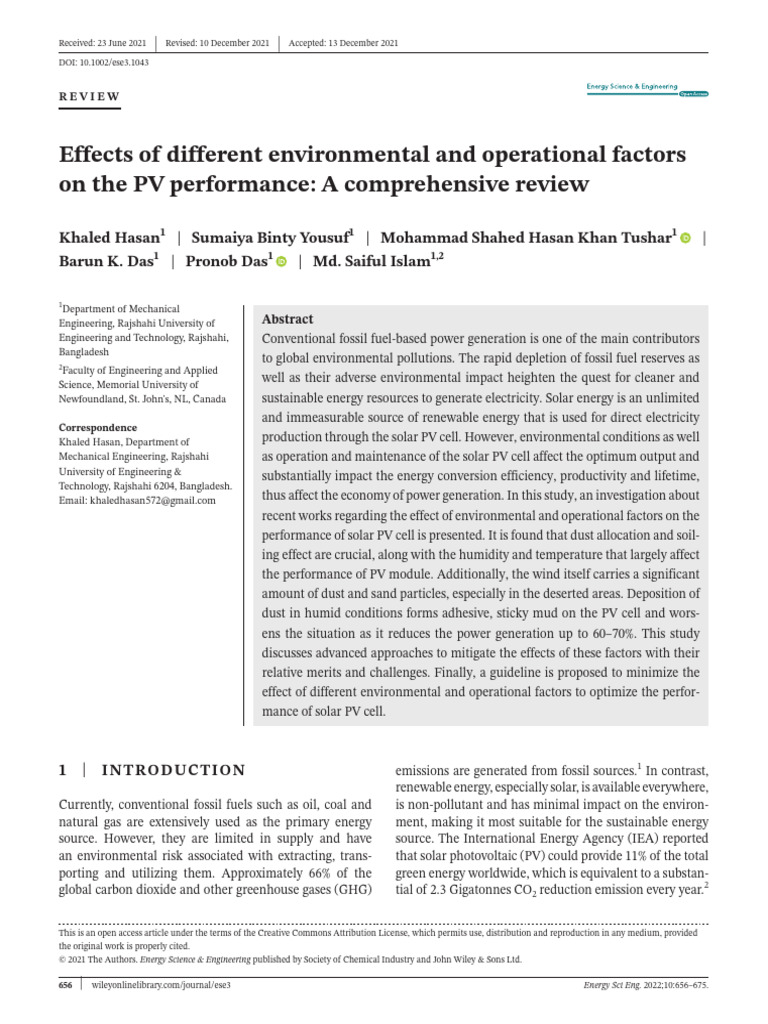 Effects of Different Environmental and Operational Factors On The PV ...